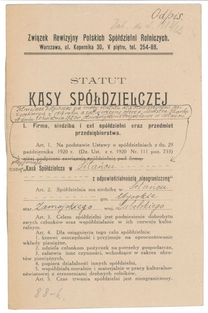 Zdjęcie Statutu Stowarzyszenia Pożyczkowego