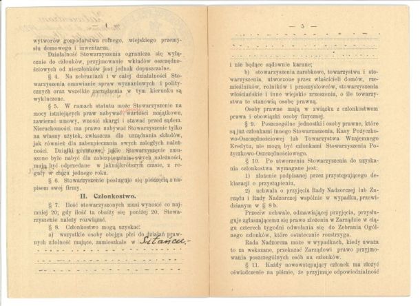 Zdjęcie Statutu Stowarzyszenia Pożyczkowego
