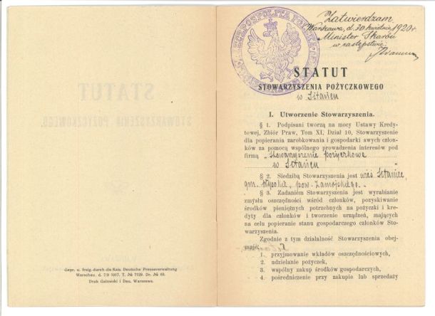 Zdjęcie Statutu Stowarzyszenia Pożyczkowego
