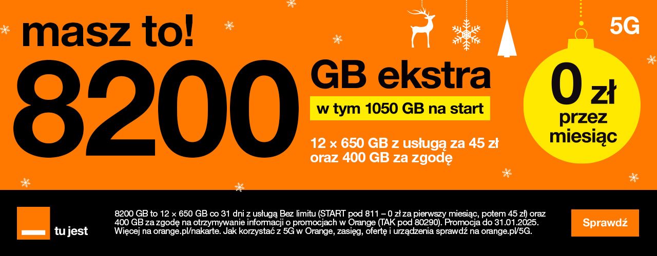 Bez limitu na miesiąc za darmo + 8200 GB przez rok